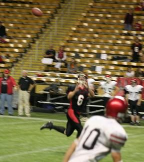 Branden Waller catches a pass from Kyle Holthaus without having to slow down and goes 73 yards for a touchdown.