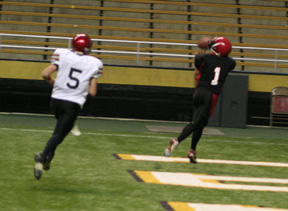 David Sigler catches a pass from Kyle Holthaus in the end zone for a touchdown.