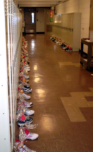 The students shoes were filled with goodies overnight.