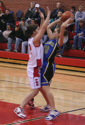 Haleigh Schmidt plays tight defense against Genesee.