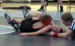 Dally Ratcliff in action at the Grangeville Jr. High Wrestling Tournament.