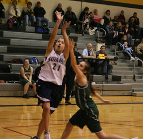 Savannah Kuther scores a lay-up in the District opener against Culdesac.