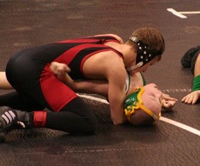 It appears Alex Duman is about to pin a Potlatch wrestler.