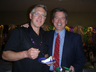 Leroy Keene, PA and Dr. Timothy Flock, Lewiston Orthopaedic Associates, enjoy their evening at the SMHC Foundation Mardi Gras.