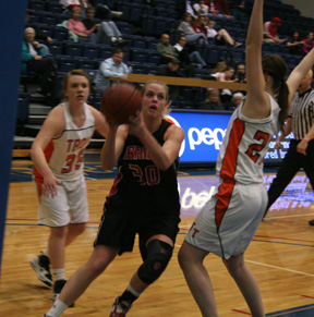Mary Shears looks to shoot against Troy.