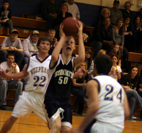 Josh Schlader appears surprised that he has an open shot against Nezperce.