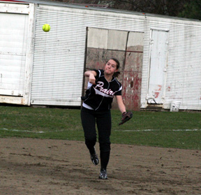 Megan Sigler makes a throw from shortstop for an out at Kamiah.