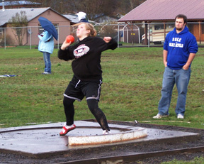 Demetria Riener competed in the shot put at Kamiah last week. Photo by Kayla Lorentz.