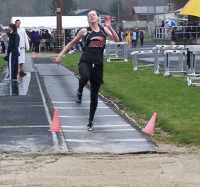 MaKayla Schaeffer takes off from the board in the long jump, an event she won last Thursday at Kamiah. Photo by Kayla Lorentz.