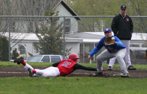 Devin Schmidt beats a pickoff attempt back to first base.