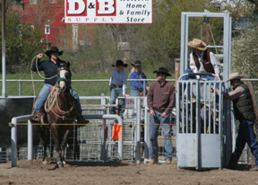 Hilaree VanderPas waits to compete in the roping event.