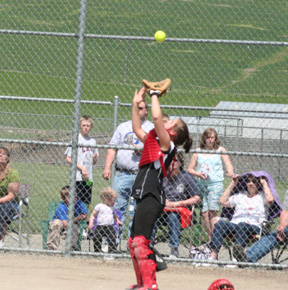 I dont think that one has the distance. Haleigh Schmidt catches a popup behind home plate against Genesee.