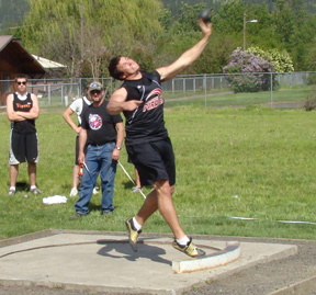 Kyler Shumway broke the school and regional meet shot put records with a 613 mark Friday at Kamiah. He also qualified for state in the discus and 100 meter dash.