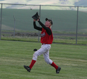 Silas Whitley makes a catch in right field in the championship game. He caught most everything that came his way during the tournament and also had several key hits out of the 7th spot in the batting order.