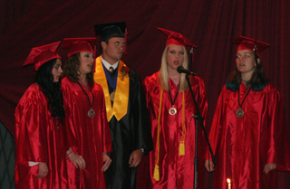 Senior choir members performed during the graduation ceremony. From left are Nichole Gimmeson, Kristin Hill, Kyler Shumway, Mary Shears and Gina Seubert. Click for a larger photo.