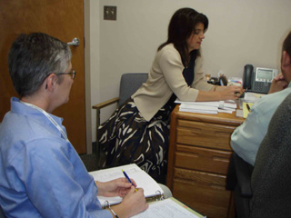 Pam McBride, Chief Grants Officer;  Casey Meza, CEO, and Larry Barker, COO, of Clearwater Valley and St. Marys Hospital & Clinics consult via teleconference about the $300K Quality Improvement grant both hospitals recently received.