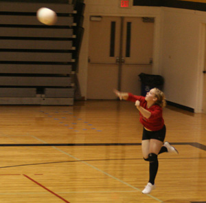 Demetria Riener has been very consistent with her jump serve so far this season. She is shown against Highland.