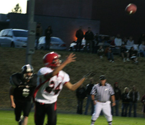 Justin Schmidt got clear of the defender and caught this pass for the Pirates' second TD of the game.