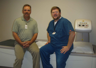 SMHC recently purchased a DEXA scanner to measure bone mineral density.  The Cottonwood Lions Club donated $1000 for the equipment.  Pictured are Don Murphy, PT and Lions Club member, and Steve Wilson, SMHC Radiology Technician.