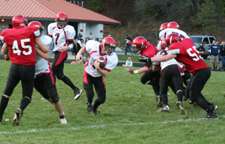 Prairies linemen created a huge hole for Brock Heath to run through.  From left are Josh Roeper, Beau Schlader, Heath, Cody Schumacher, and David Johnson.