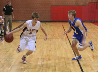 Beau Schlader drives past a Nezperce defender.