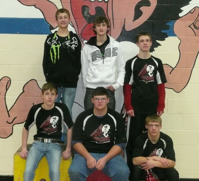 Damian McWilliams is about to pin James Amos of Potlatch. McWilliams took 2nd in the 135 lb. weight class.