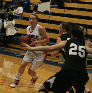 Megan Sigler heads toward the hoop in the Deary game.