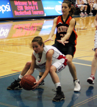 Callie Mader grabs a loose ball in the Kendrick game.