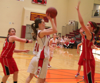 MaKayla Schaeffer puts up a shot against Challis in the third place game.