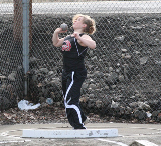 Demetria Riener placed third in the girls shot put at the Lapwai Invitational on Saturday.