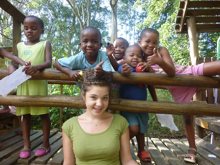 Chaelena Wimer with several of the youngsters at the Bethany Home orphanage in South Africa.