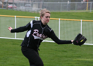 Kendall Schumacher snags a fly ball in right field last Thursday at Orofino.