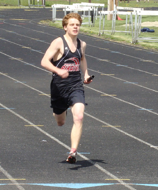 Brock Heath anchored the 4x200 relay team to a fourth place finish. Later in the day he anchored the medley relay to a first place finish and won the 3200 at the start of the meet at Kamiah last Friday. Photo by Kayla Raymond.