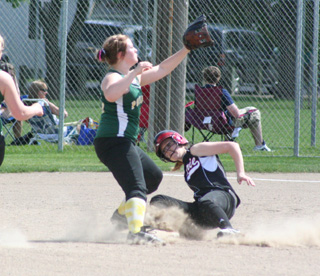 Tanna Schlader slides into second in the Potlatch game.