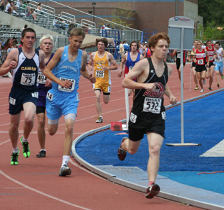 Brock Heath in the 1600 at State where he placed 2nd. He was 3rd in the 3200. Photo by Michelle Schaeffer.