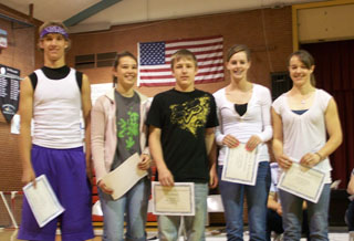 Science award winners from left are Justin Schmidt, Shaney Perrin, Alex Duman, MaKayla Schaeffer and Monica Lustig.