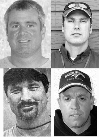 The 4 Kiss the Pig competitors this year are the countys football coaches. Clockwise from top left are Marty Smith, Jeff Lindsley, Travis Mader and Charlie Shepherd.