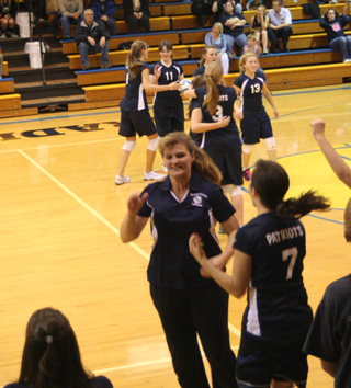The celebration turned out to be a bit premature as the Patriots celebrated a 13-9 lead in the fifth game as Nezperce called a timeout. Photo by Steve Wherry.
