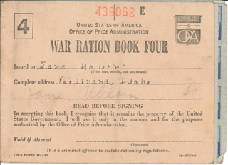 A World War II War Ration Book belonging to Jane Uhlorn (Hoene).