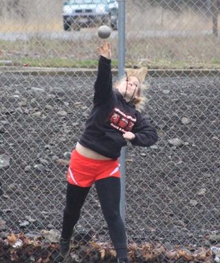 Demetria Riener won the shot put competition at the Lapwai meet Saturday.