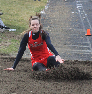 MaKayla Schaeffer hits in the pit in the triple jump. She placed 4th.