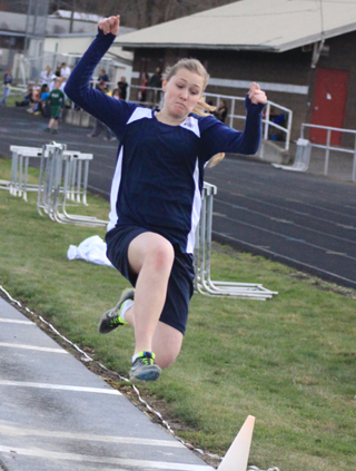 Kayla Schumacher in the long jump at Kamiah.