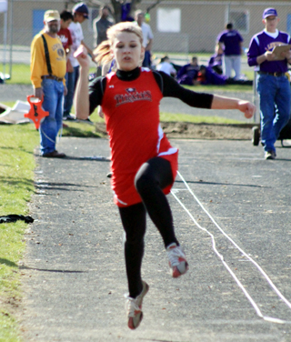 Natasha Gimmeson in the long jump at the Lapwai meet March 27.