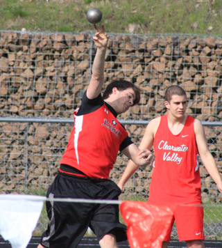 Cody Schumacher in the shot put at Orofino. He placed third in the event.
