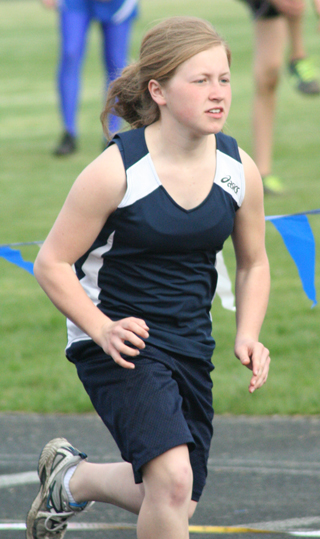 Nicole Wemhoff in the 800 run last Tuesday where she placed 3rd. Photo by Steve Wherry.