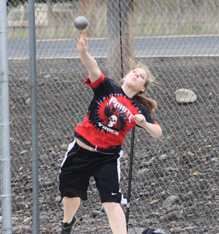 Demetria Riener took first in the shot put.