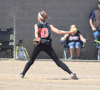 Leah Holthaus pitches in the second Troy game.