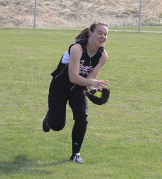 Monica Lustig makes a running catch in left field against Grangeville.