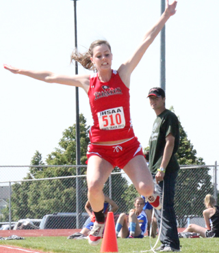 MaKayla Schaeffer broke her own school record as she took 2nd in the state triple jump competition. Photo by Michelle Schaeffer.