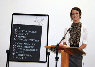 Leah Holthaus during her speech at the Royalty Luncheon  spells out why she should be chosen.